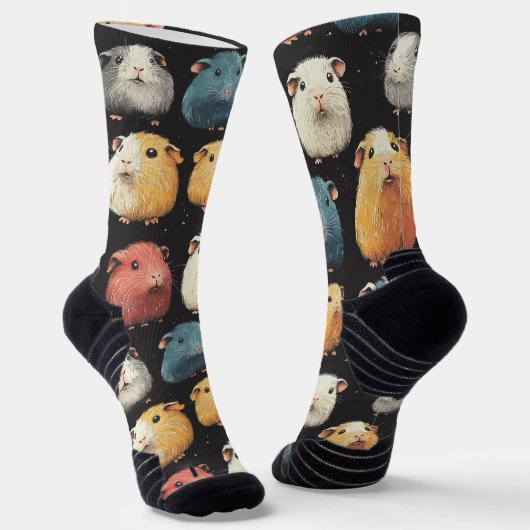 Guinea Pig Hamster Krijt Tekening Patroon Zwart Sokken (Gebogen)