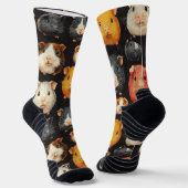 Guinea Pig Hamster Krijt Tekening Patroon Zwart Sokken (Gebogen)