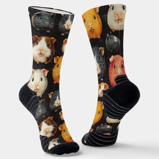 Guinea Pig Hamster Krijt Tekening Patroon Zwart Sokken (Gebogen)