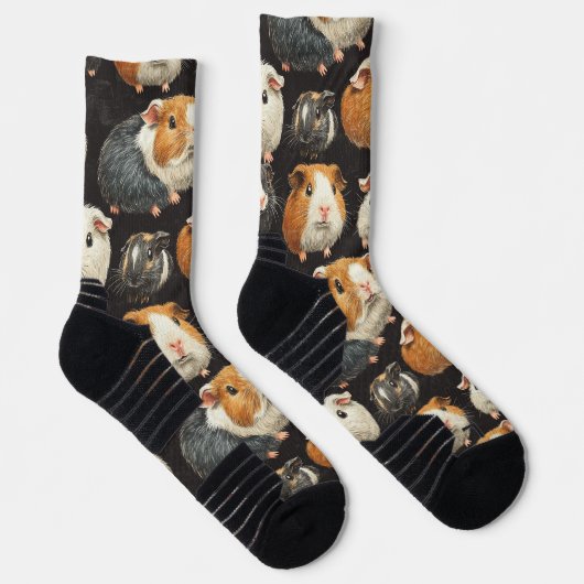 Guinea Pig Hamster Krijt Tekening Patroon Zwart Sokken (Rechts)