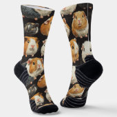 Guinea Pig Hamster Krijt Tekening Patroon Zwart Sokken (Gebogen)