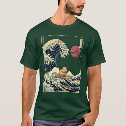 Guinea Pig Kanagawa Japanese Surfing Wave retro T-shirt (Voorkant)