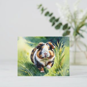 Guinea Pig on Grass Pet Lover Cavy Waterverf Briefkaart