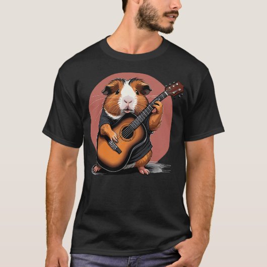 Guinea Pig playing Acoustic Guitar, Guinea Pig Gui T-shirt (Voorkant)