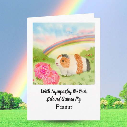 Guinea Pig Rainbow Sympathy with Carnations Name Kaart