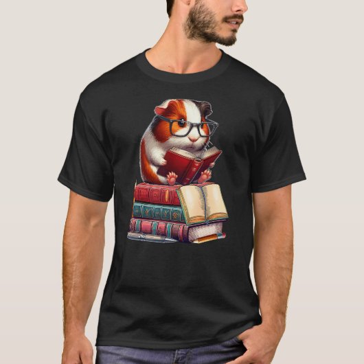Guinea Pig Reading Books Matching Bookworm Readers T-shirt (Voorkant)