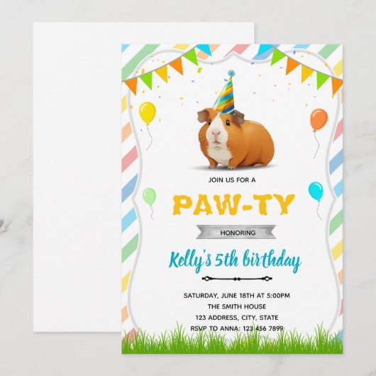 Guinea Pig verjaardagsuitnodiging Kaart (Voorkant / Achterkant)