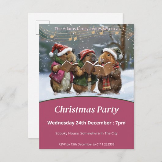 Guinea Pigs Carol Singers Kerst Uitnodiging Briefkaart (Voorkant / Achterkant)