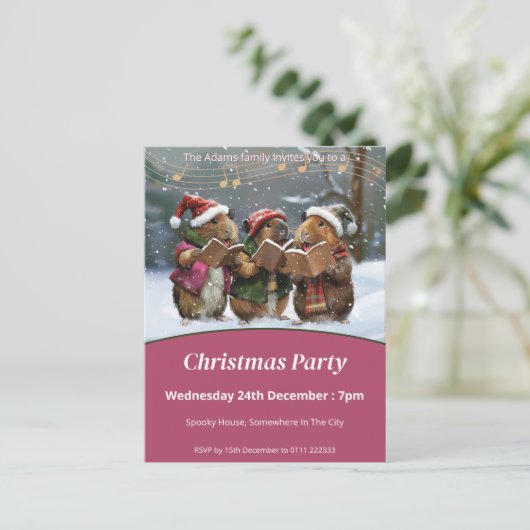 Guinea Pigs Carol Singers Kerst Uitnodiging Briefkaart (Staand voorkant)