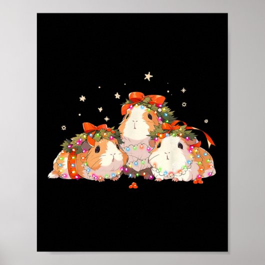 Guinea Pigs Tangled Up In Christmas Lights Guinea  Poster (Voorkant)