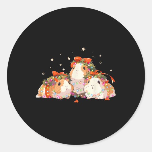 Guinea Pigs Tangled Up In Christmas Lights Guinea  Ronde Sticker (Voorkant)