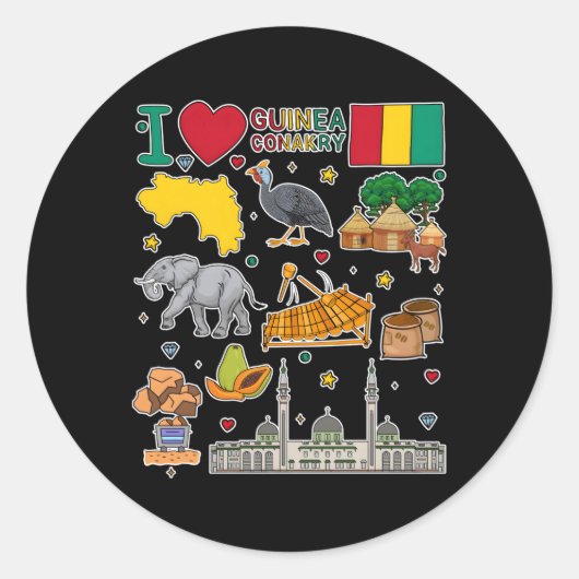 Guinee Conakry Hand getekende symbolen Kaart Vlag  Ronde Sticker (Voorkant)
