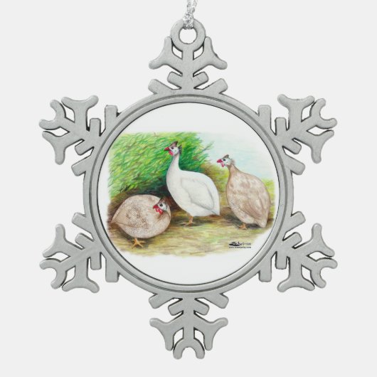 Guinee Fowl buiten Tin Sneeuwvlok Ornament (Voorkant)