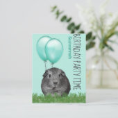 Guinee Pig Blauwgroen Ballonnen Custom Verjaardag Kaart (Staand voorkant)