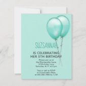 Guinee Pig Blauwgroen Ballonnen Custom Verjaardag Kaart (Achterkant)