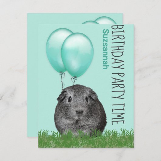 Guinee Pig Blauwgroen Ballonnen Custom Verjaardag Kaart (Voorkant / Achterkant)
