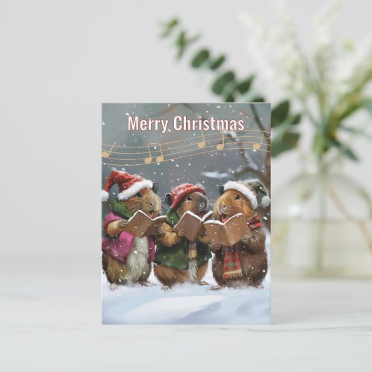Guinee Pig Carol Singers Feestdagenkaart (Staand voorkant)