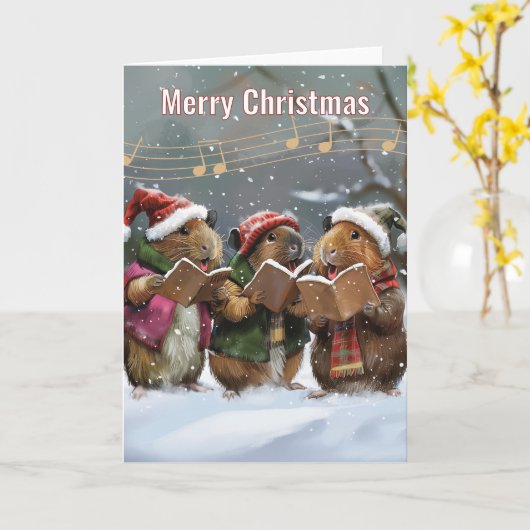 Guinee Pig Carol Singers Kerstmis Kaart (Gele Bloem)