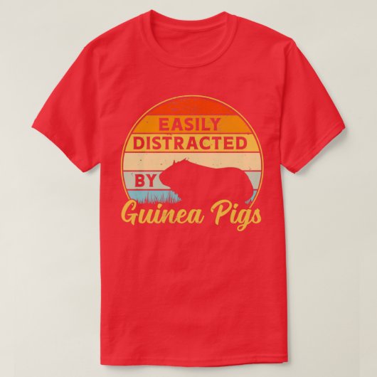 Guinee Pig Easily Distracted Retro Sunset Pet Rode T-shirt (Design voorkant)