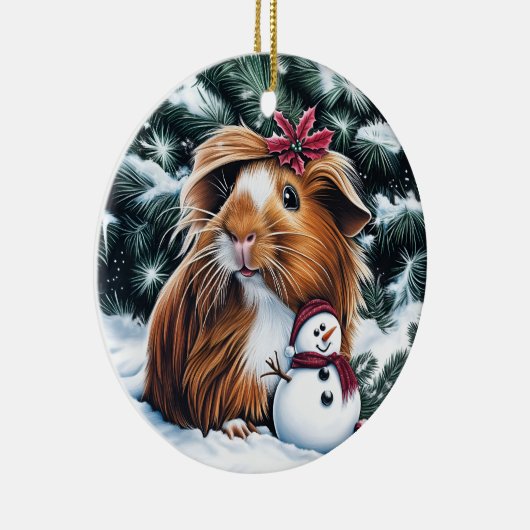Guinee Pig en Sneeuwman Kerstmis Keramisch Ornament (Rechts)