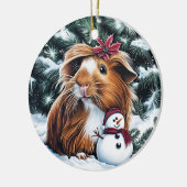 Guinee Pig en Sneeuwman Kerstmis Keramisch Ornament (Links)