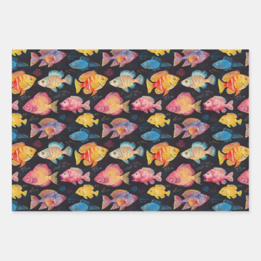 Guinee Pig, Frog & Fish Chalk Tekening Schattigee Inpakpapier Vel (Voorkant 3)