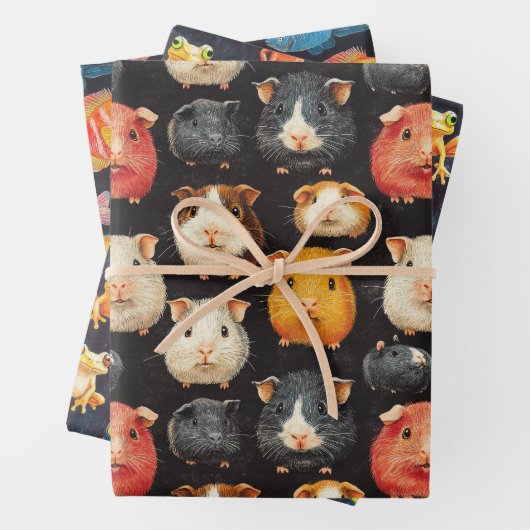 Guinee Pig, Frog & Fish Chalk Tekening Schattigee Inpakpapier Vel (In situ)