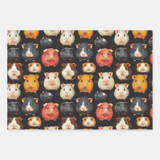 Guinee Pig, Frog & Fish Chalk Tekening Schattigee Inpakpapier Vel (Voorkant)