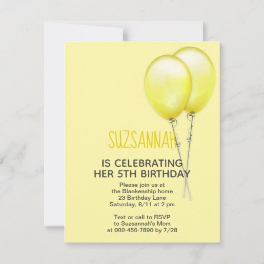 Guinee Pig Gele Ballonnen Aangepaste Verjaardag Kaart (Achterkant)