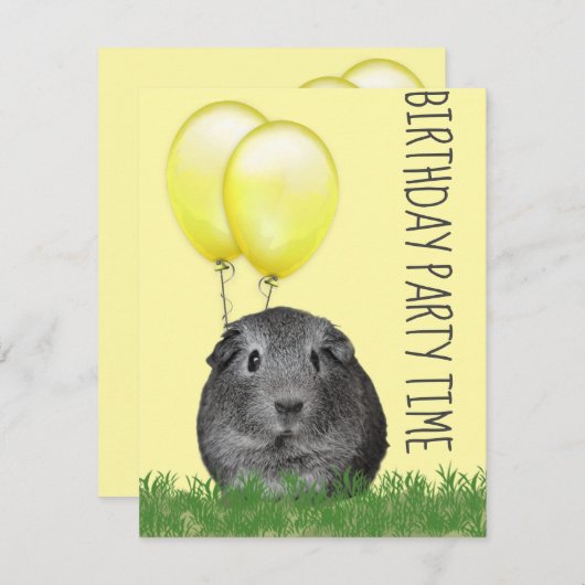 Guinee Pig Gele Ballonnen Aangepaste Verjaardag Kaart (Voorkant / Achterkant)