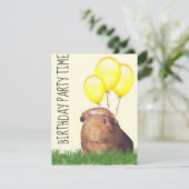 Guinee Pig Gele Ballons Aangepaste Verjaardag Invi Kaart (Staand voorkant)