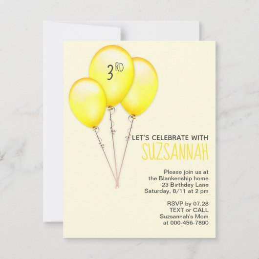 Guinee Pig Gele Ballons Aangepaste Verjaardag Invi Kaart (Achterkant)