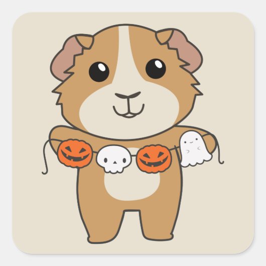 Guinee Pig Gelukkig Halloween Pompoen Kostuum Vier Vierkante Sticker (Voorkant)