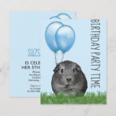 Guinee Pig Girly Blauwe Ballon Custom Verjaardag Kaart (Voorkant / Achterkant)