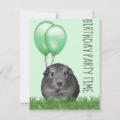 Guinee Pig Girly Groene Ballon Aangepaste Verjaard Kaart (Voorkant)
