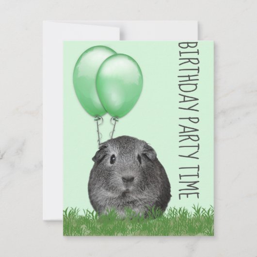 Guinee Pig Girly Groene Ballon Aangepaste Verjaard Kaart (Voorkant)