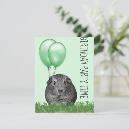 Guinee Pig Girly Groene Ballon Aangepaste Verjaard Kaart (Staand voorkant)