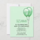 Guinee Pig Girly Groene Ballon Aangepaste Verjaard Kaart (Achterkant)