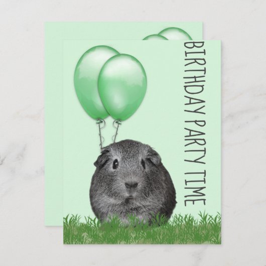 Guinee Pig Girly Groene Ballon Aangepaste Verjaard Kaart (Voorkant / Achterkant)