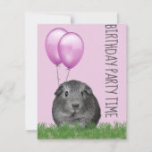 Guinee Pig Girly Paarse Ballon Custom Verjaardag Kaart (Voorkant)