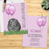Guinee Pig Girly Paarse Ballon Custom Verjaardag Kaart