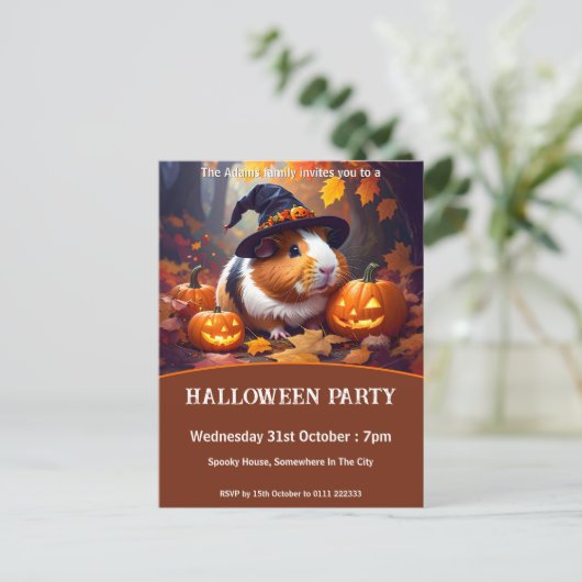 Guinee Pig Halloween Party Uitnodiging Briefkaart (Staand voorkant)