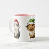 Guinee Pig Kerst draag Santa Hat Tweekleurige Koffiemok (Voorkant links)