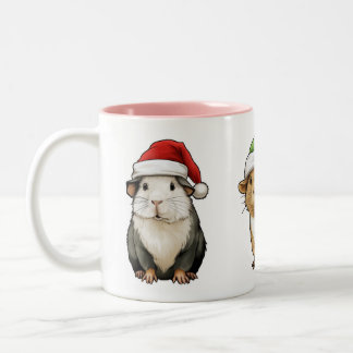 Guinee Pig Kerst draag Santa Hat Tweekleurige Koffiemok