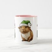 Guinee Pig Kerst draag Santa Hat Tweekleurige Koffiemok (Center)