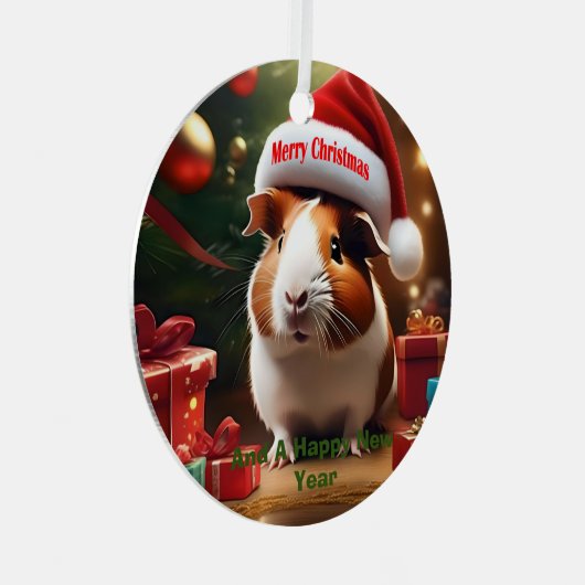 Guinee Pig Kerstgroet, Metalen Ornament (Voorkant Rechts)