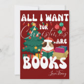 Guinee Pig lezen boek onder de kerstboom Feestdagenkaart (Voorkant)