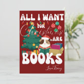 Guinee Pig lezen boek onder de kerstboom Feestdagenkaart (Staand voorkant)