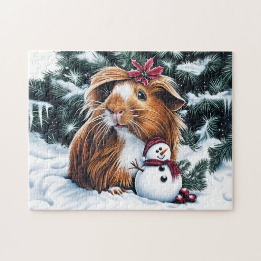 Guinee Pig Met Sneeuwman Legpuzzel (Horizontaal)