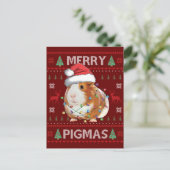 Guinee Pig Oegly met kerst Merry Pigmas Briefkaart (Staand voorkant)